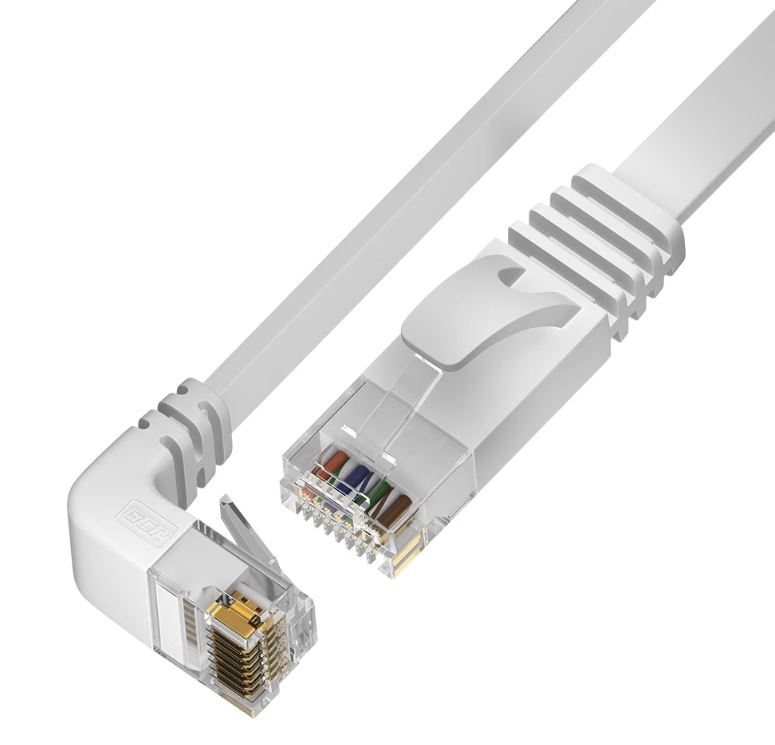 Кабель патч-корд U/UTP 6 кат. 5м Greenconnect GCR-54649 плоский, белый, нижний/нижний угол, ethernet high speed 10 Гбит/с, RJ45, T568B