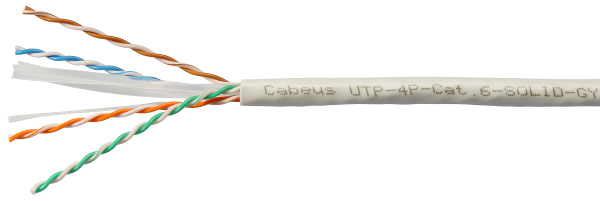 Кабель витая пара U/UTP 6 кат. 4 пары Cabeus UTP-4P-Cat.6-SOLID-GY 23AWG(0.57 мм), медь, одножильный (solid), внутренний, PVC, нг(A)-LS, серый, уп/305