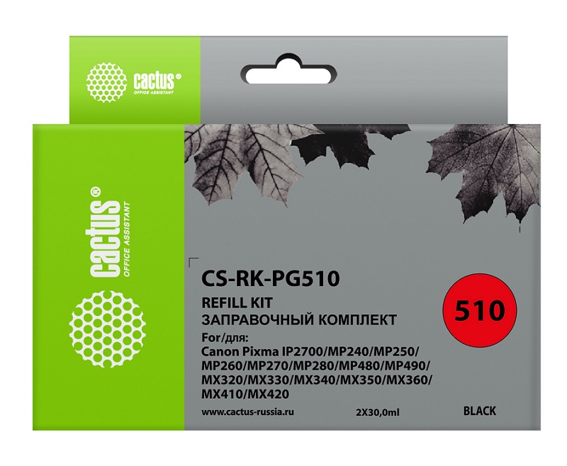 Заправочный комплект Cactus CS-RK-PG510 черный (2x30мл) Canon MP240/ MP250/MP260