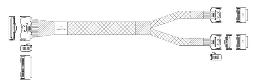 Кабели SAS/SATA/SCSI Кабель JPC P732VGB10800-1 MCIO x8 74P (прямой Straight Type) -TO- 2*MCIO x4 38P (прямой Straight Type) , 85 Ohm, L:80cm (CMC2MC)