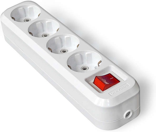 Колодка UNIVersal S304 4 гн. с/з с выкл. AБС-пластик, IP20, белый