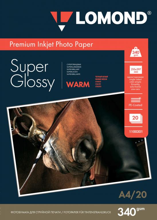 Фотобумага Lomond 1100301 ПРЕМИУМ для стр.печати  А4, 340 г/м2 односторонняя Bright Super Glossy(20л)