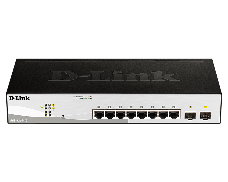 Коммутатор управляемый D-link DGS-1210-10/FL 8x10/100/1000Base-T, 2x1000Base-X SFP, L2, 19”