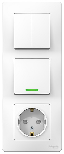 Розетка Schneider Electric BLNBS101211 з/к шт 16А, 250В + ВЫКЛ 1-кл. с подсв. + ВЫКЛ 2-кл. белый