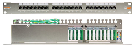 Патч-панели комплектные Патч-панель NikoMax NMC-RP24SD2-1U-MT 19, 1U, 24 порта, Кат.5e, RJ45/8P8C, 110/KRONE, T568A/B, полный экран, с органайзером, металлик