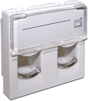 Вставка Lanmaster LAN-SIP-24L-WH 45x45 на 2 кейстоуна, со шторкой, маркировкой, белая