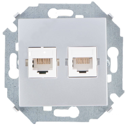 Розетка Simon 1591552-033 компьютерная двойная 2хRJ45 кат.5e (AMP), алюминий