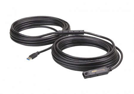 Шнур Aten UE3315A-AT-G , USB, A>A, Male-Female,  4 провода, опрессованный, 15 метр., черный, (Б.П. 220> 5V в комплекте;наращиваемый до 3шт;USB 3.1Gen