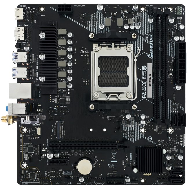 Материнская плата mATX Biostar B650MS2-E (AM5, AMD B650, 2*DDR5 (5200), PCIe, M.2, 4*SATA, 2*USB 2.0, 4*USB 3.0, HDMI, DP)