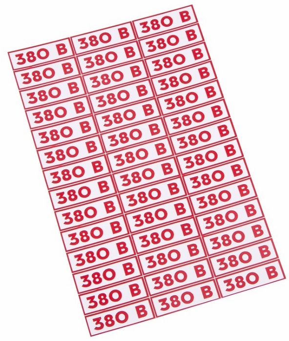 Наклейка Rexant 56-0008 знак электробезопасности  380 В10*30 мм (42 шт на листе)