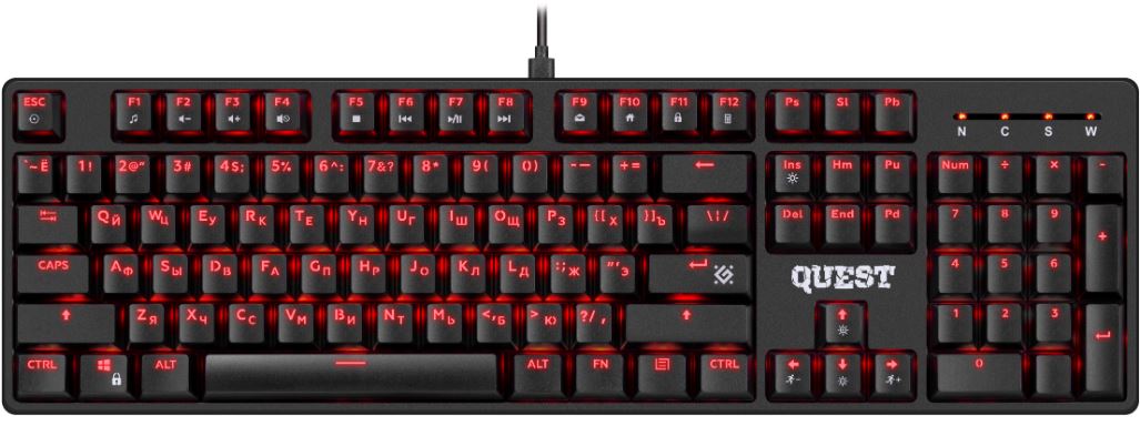 Клавиатура Defender Quest GK-596 RU 45596 механическая, черный, 104кн, SNK красные