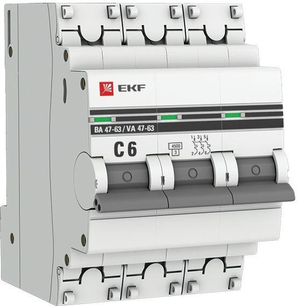 Автоматический выключатель EKF mcb4763-3-06C-pro модульный 3п C 6А 4.5кА ВА 47-63 PROxima