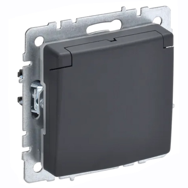 Розетка с заземлением IEK BR-R16-16-44-K53 BRITE с защитными шторками с кр. 16А IP44 РСбш10-3-44-БрГ Графит