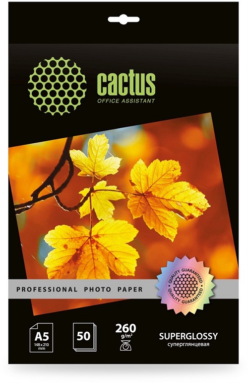 Cactus фотобумага Фотобумага Cactus CS-HGA526050 A5/260г/м2/50л./белый глянцевое для струйной печати