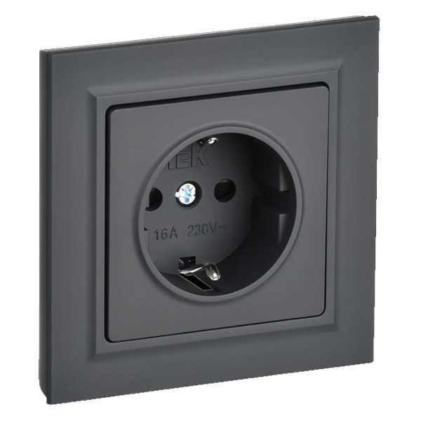 Розетка с заземлением в сборе IEK BR-R14-16-K53-F BRITE с защитными шторками 16А РСР14-1-0-БрГ Графит
