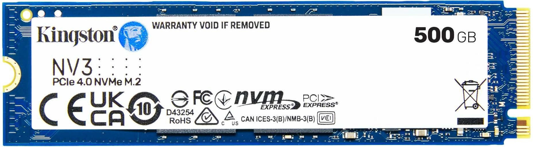 SSD AGI  Xcom-Shop Накопитель SSD M.2 2280 Kingston SNV3S/500G NV3, 500GB, PCIe 4.0 x4, NVMe, 3D TLC, 5000/3000MB/s, TBW 160
