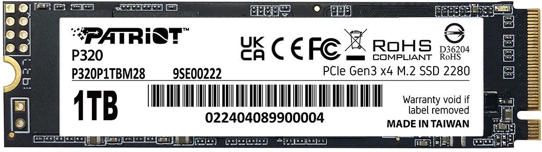 Накопитель SSD M.2 2280 Patriot Memory P320 1TB, 3000/2200MB/s, 480 TBW