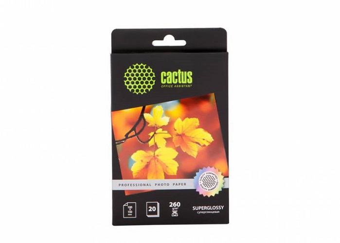 Фотобумага Cactus CS-HGA626020 Professional, суперглянцевая, 10х15, 260 г/м2, 20 листов