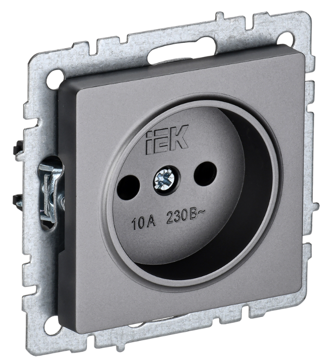 Розетка без заземления IEK BR-R10-10-K46 BRITE без защитных шторок 10А РС10-1-0-БрС Сталь