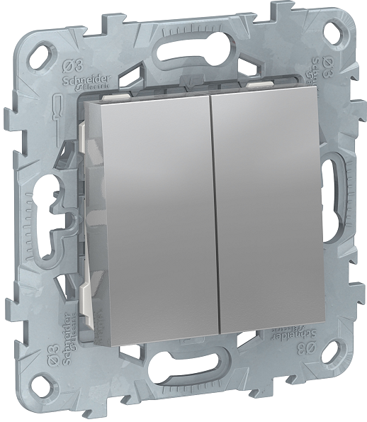 Переключатель Schneider Electric NU521330 UnicaNew, алюминий, 2-клавишный, 2 х сх. 6