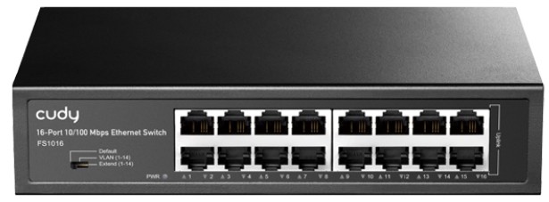 Коммутатор неуправляемый Cudy FS1016 16-Port 10/100 Mbps, 16 10/100 Mbps RJ45 Ports,/VLAN/Extend working mode DIP, Rack-mountable Steel Case, Power Sa
