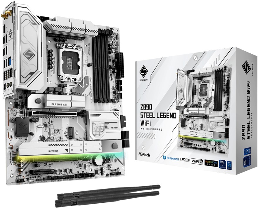 Материнская плата ATX ASRock Z890 STEEL LEGEND WIFI (LGA1851, Z890, 4*DDR5 (9466), 4*SATA, 4*M.2, 6*USB 3.2, 2*USB 2.0, 2*USB Type-C, 2*PCIe x16, PCIe