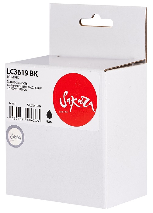 Картридж струйный Sakura LC3619Bk для Brother MFC-J2330DW/J2730DW/J3530DW/J3930DW, пигментный тип чернил, черный, 3000 к.