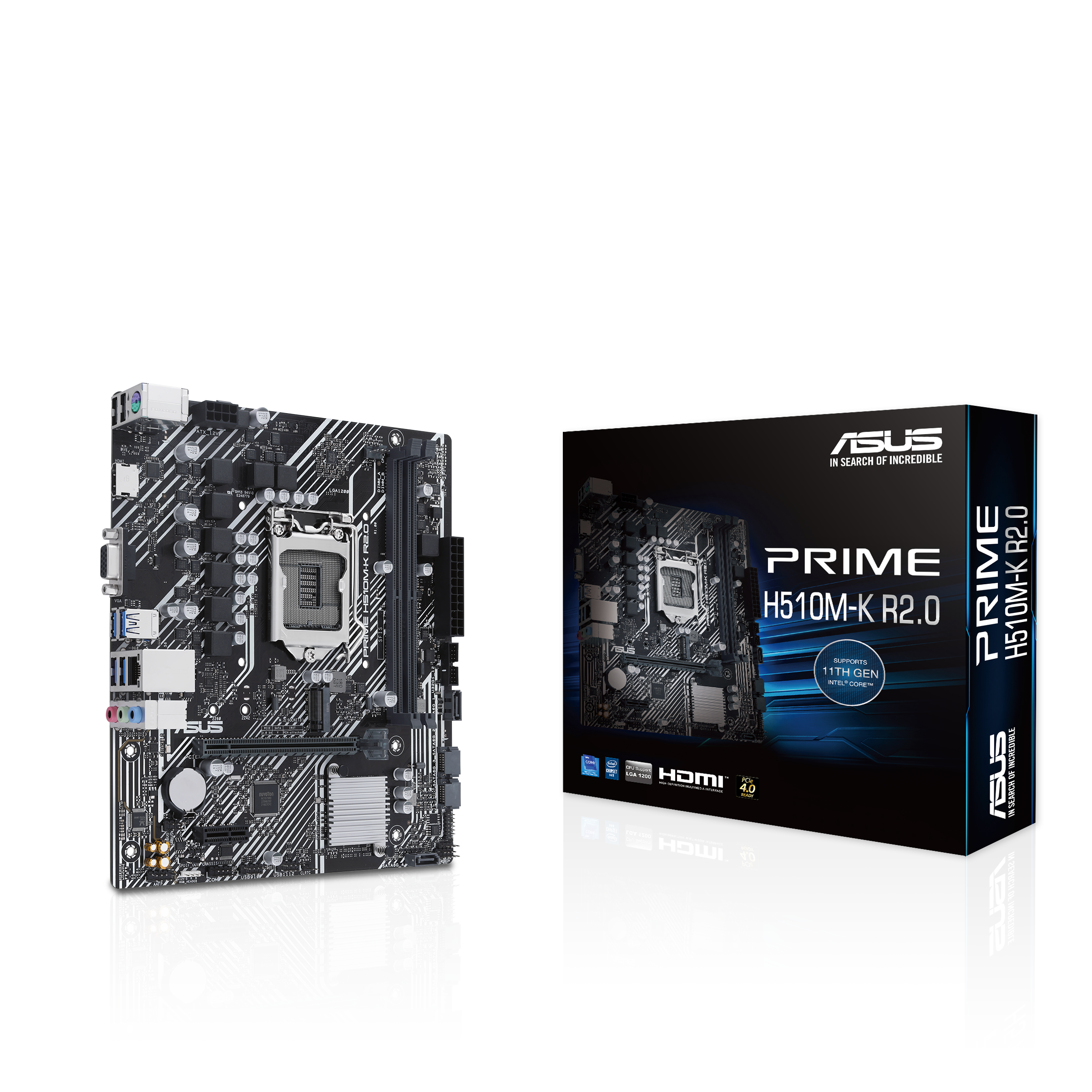 Материнская плата mATX ASUS PRIME H510M-K R2.0 90MB1E80-M0EAY0 (LGA1200, H470, 2*DDR4(3200), 4*SATA3, M2, Audio, Gb LAN, USB 3.2, USB 2.0, VGA, HDMI)