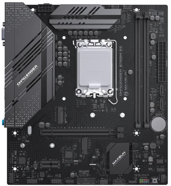 Материнская плата mATX MAXSUN Challenger B760M D5 MS-Challenger B760M D5 (LGA1700, B760, 2*DDR5 (7200), 3*SATA, 3*M.2, 2*USB 3.2, 6*USB 2.0, PCIe x16,