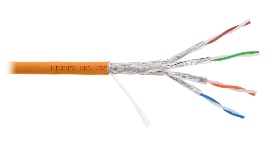 Кабель витая пара S/FTP 7 кат. 4 пары NIKOMAX NMC 4565C-OR 23AWG(0.56 мм), медь, одножильный (solid), внутренний, полимерный материал, нг(A)-HF, оранж