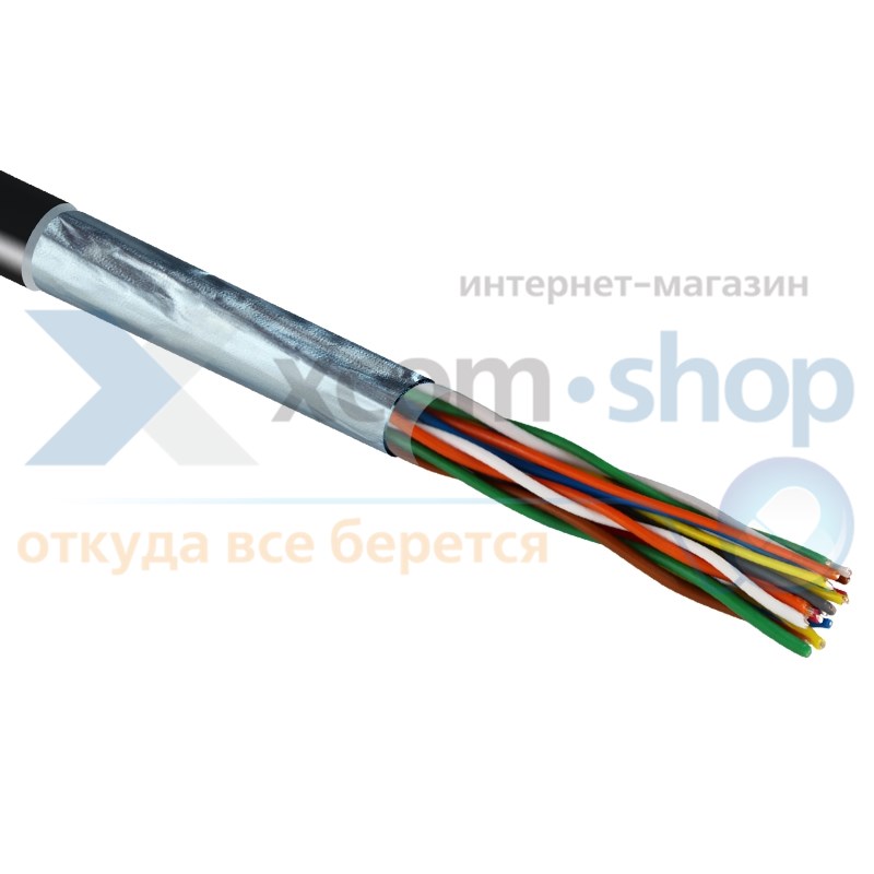Кабель витая пара F/UTP 5e кат. 10 пар Rexant 01-1204 24AWG(0.50 мм), медь, одножильный (solid), внешний, PE, чёрный, уп/305м