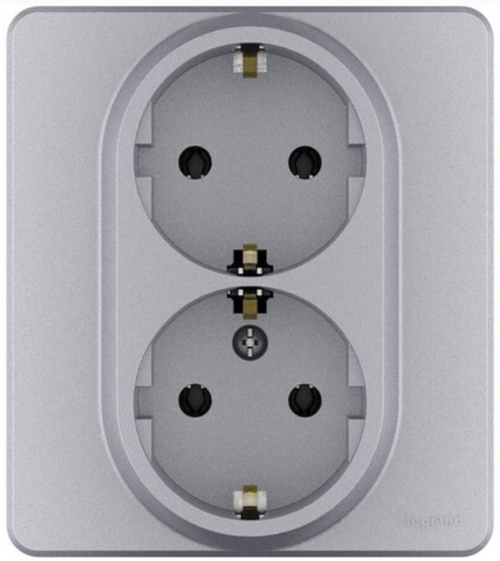 Розетка Legrand 673752 Inspiria алюминий 2 x 2К+З - немецкий стандарт - 16 А - 250 В