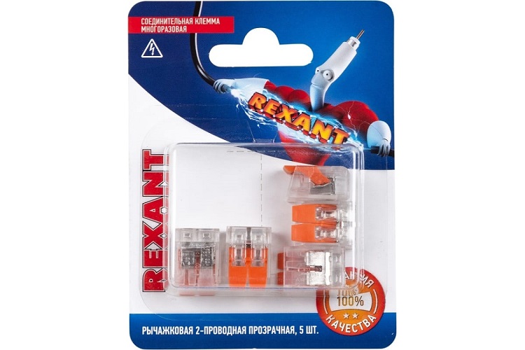 Клемма Rexant 06-0216-A5 универсальная компактная СМК 221-412, 2-проводная до 4,0 мм2