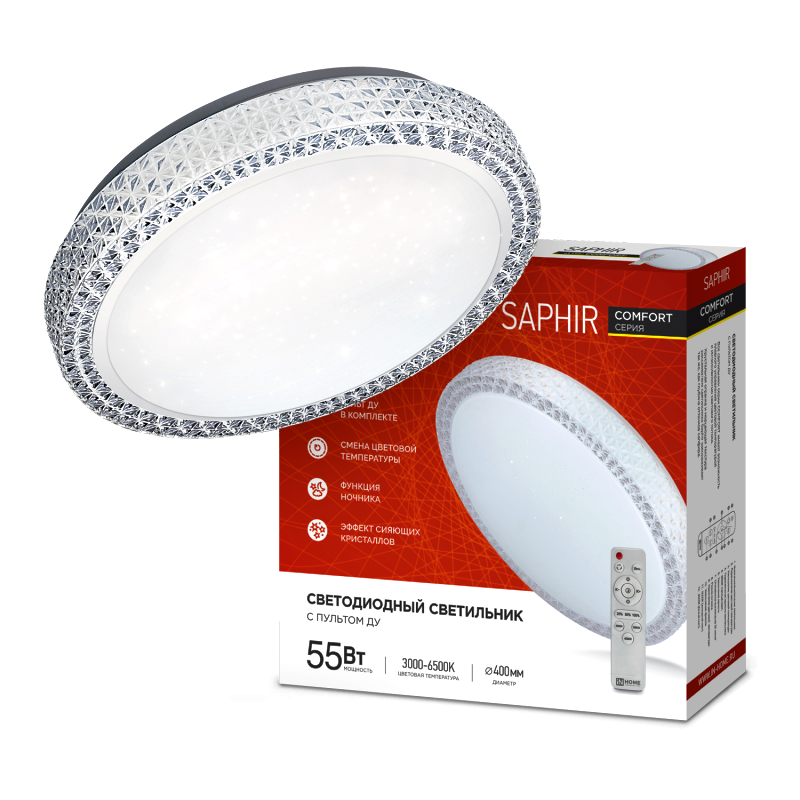 Светильник светодиодный IN HOME 4690612034850 COMFORT SAPHIR 55Вт 230В 3000-6500К 4400лм 400х100мм с пультом ДУ