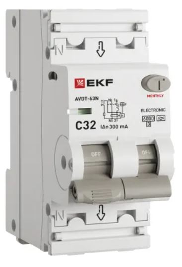 Автомат дифференциальный EKF D63N26EA32C300 АВДТ-63N 1P+N 32А (C) 300мА (A) эл 6кА PROXIMA