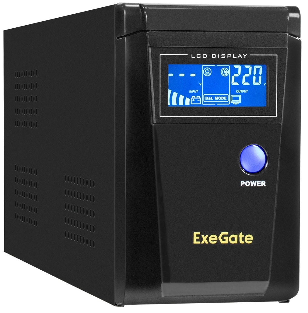 ИБП Источник бесперебойного питания Exegate SineTower SN-600.LCD.AVR.2SH EX295980RUS (инвертор, синус, для котла) 600VA/360W, чистая синусоида, LCD диспле