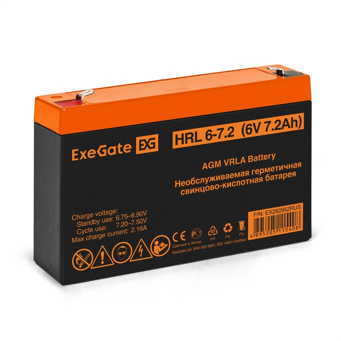 Батарея Exegate HRL 6-7.2 EX282952RUS (6V 7.2Ah, клеммы F1)