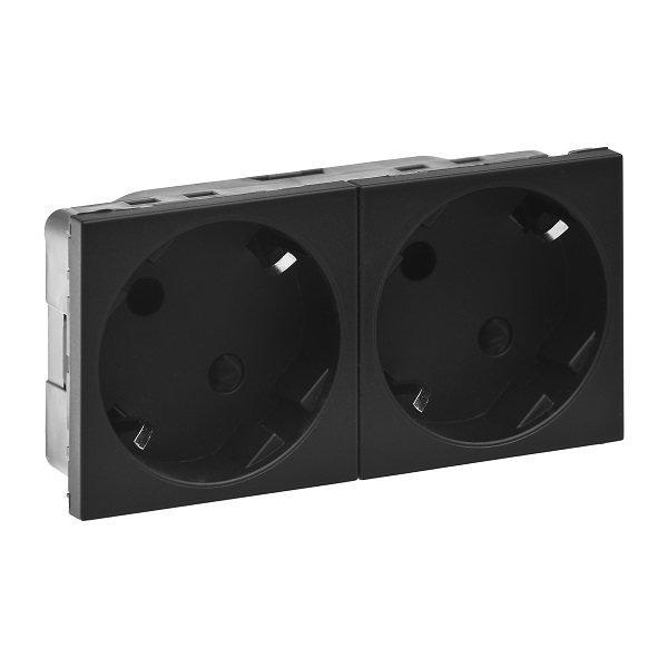 Розетка Legrand 079372L - Программа Mosaic - 2 х 2К+3 под углом 45°, немецкий стандарт, 4 модуля, матовая черная
