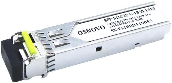 Модуль SFP OSNOVO SFP-S1LC12-G-1550-1310 до 1.25 Гбит/c, LC/12дБ/расстояние передачи до 3км/Tx 1550/Rx 1310/поддержка DDM