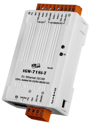 Преобразователь ICP DAS tGW-718i-T CR Tiny Modbus/TCP to RTU/ASCII Gateway and 1-port Isolated RS-232/422/485 (10-Pin Terminal Block) (RoHS)