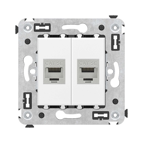 Розетка компьютерная DKC 4400764 RJ-45 без шторки в стену, кат.5e двойная экранированная, Белое облако, Avanti