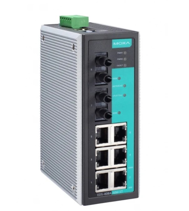 Коммутатор управляемый MOXA EDS-408A-MM-ST 6x10/100 BaseTx ports, 2 multi mode 100 BaseFx,ST