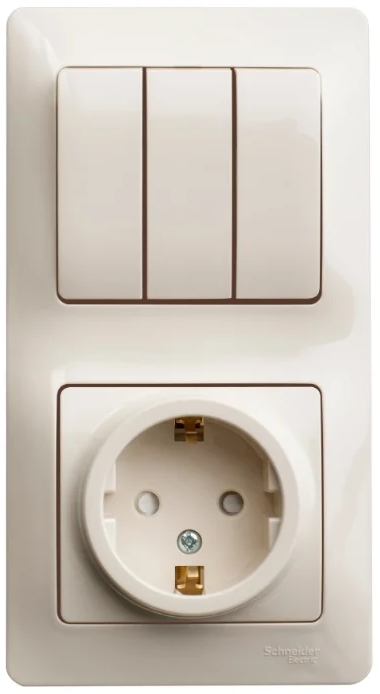 Блок Schneider Electric GSL000278 розетка с/з со шторками и 3-кл. выключатель бежевый