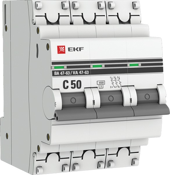 Автоматический выключатель EKF mcb4763-3-50C-pro модульный 3п C 50А 4.5кА ВА 47-63 PROxima