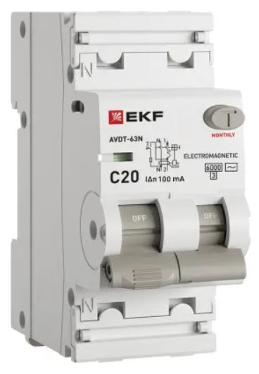 Автомат дифференциальный EKF D63N26M20C100 АВДТ-63N 1P+N 20А (C) 100мА (AC) эл-мех 6кА PROXIMA