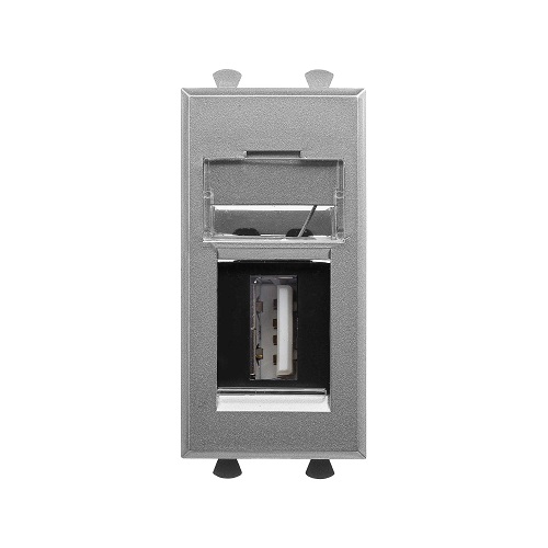 Розетка DKC 4404401 USB 2.0 модульная, тип А-А, Закаленная сталь, 1 модуль, Avanti