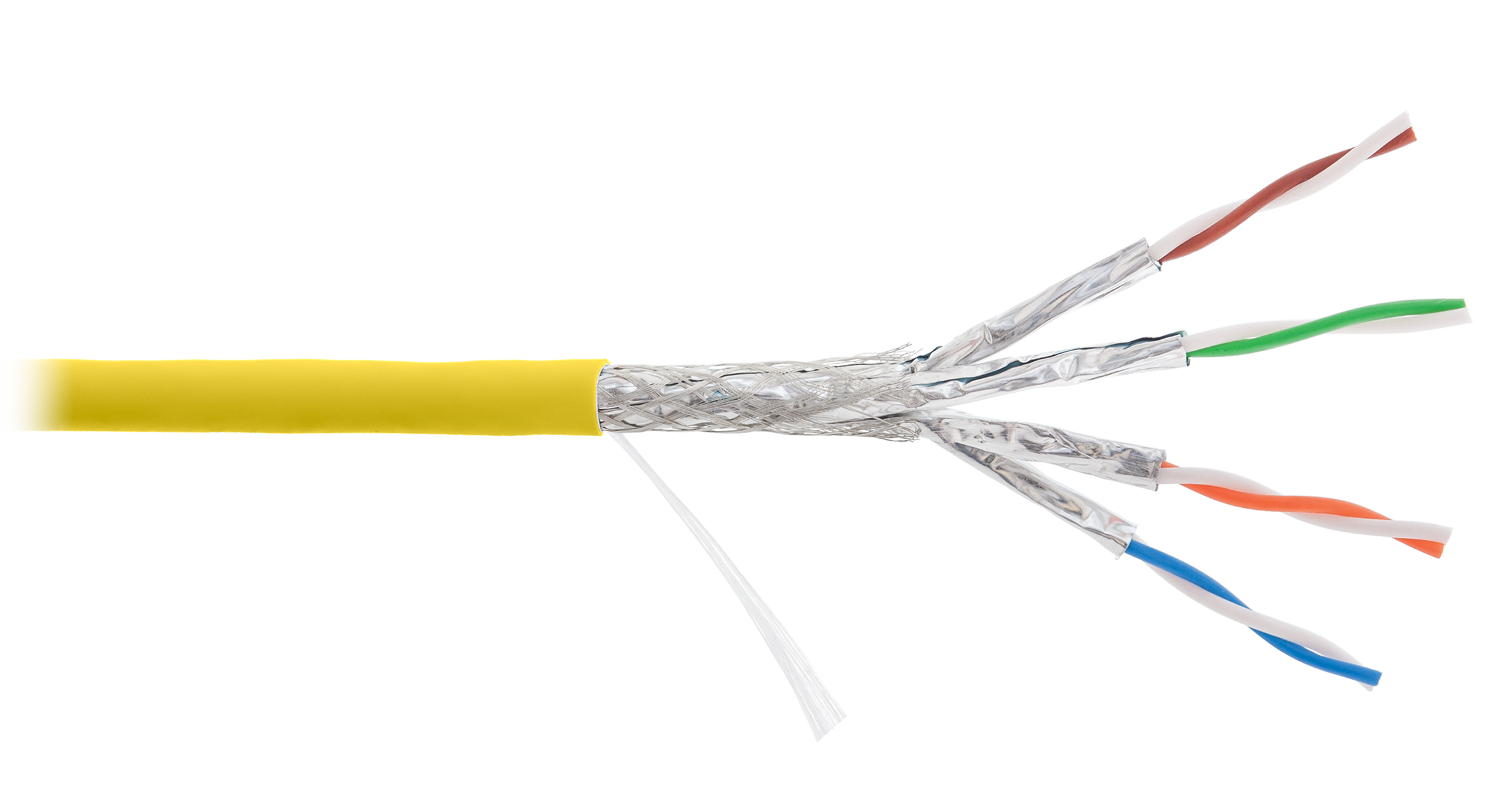 Кабель витая пара S/FTP 7A кат. 4 пары NIKOLAN NKL 4375C-YL 22AWG(0.58 мм), медь, одножильный (solid), внутренний, LSZH, нг(A)-HFLTx, оранжевый, уп/50