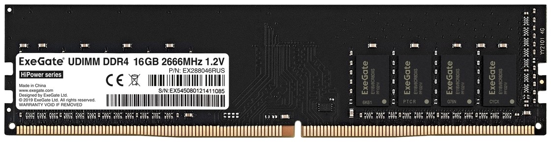 Модуль памяти DDR4 16GB Exegate EX288046RUS PC4-21300 2666MHz CL19 1.2V