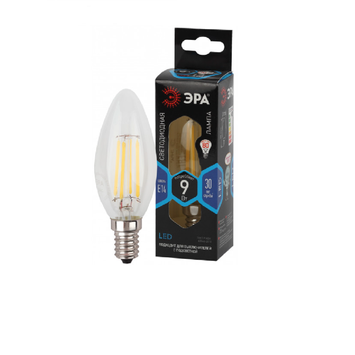 Лампа светодиодная ЭРА Б0046995 F-LED B35-9w-840-E14 (филамент, свеча, 9Вт, нейтр, E14)