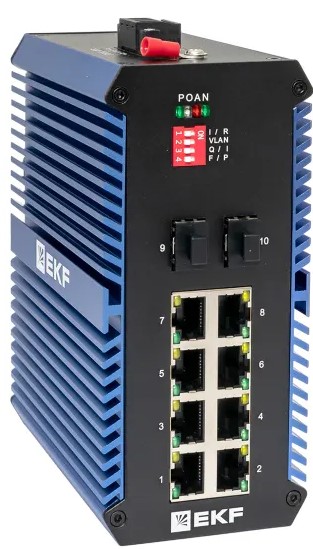 Коммутатор промышленный неуправляемый EKF TSX-U-2GX/SFP-8GTP U-2GX/SFP-8GTP 2 порта 1000Base-X SFP 8 портов 10/100/1000Base-T(X) RJ45 c PoE монтаж на